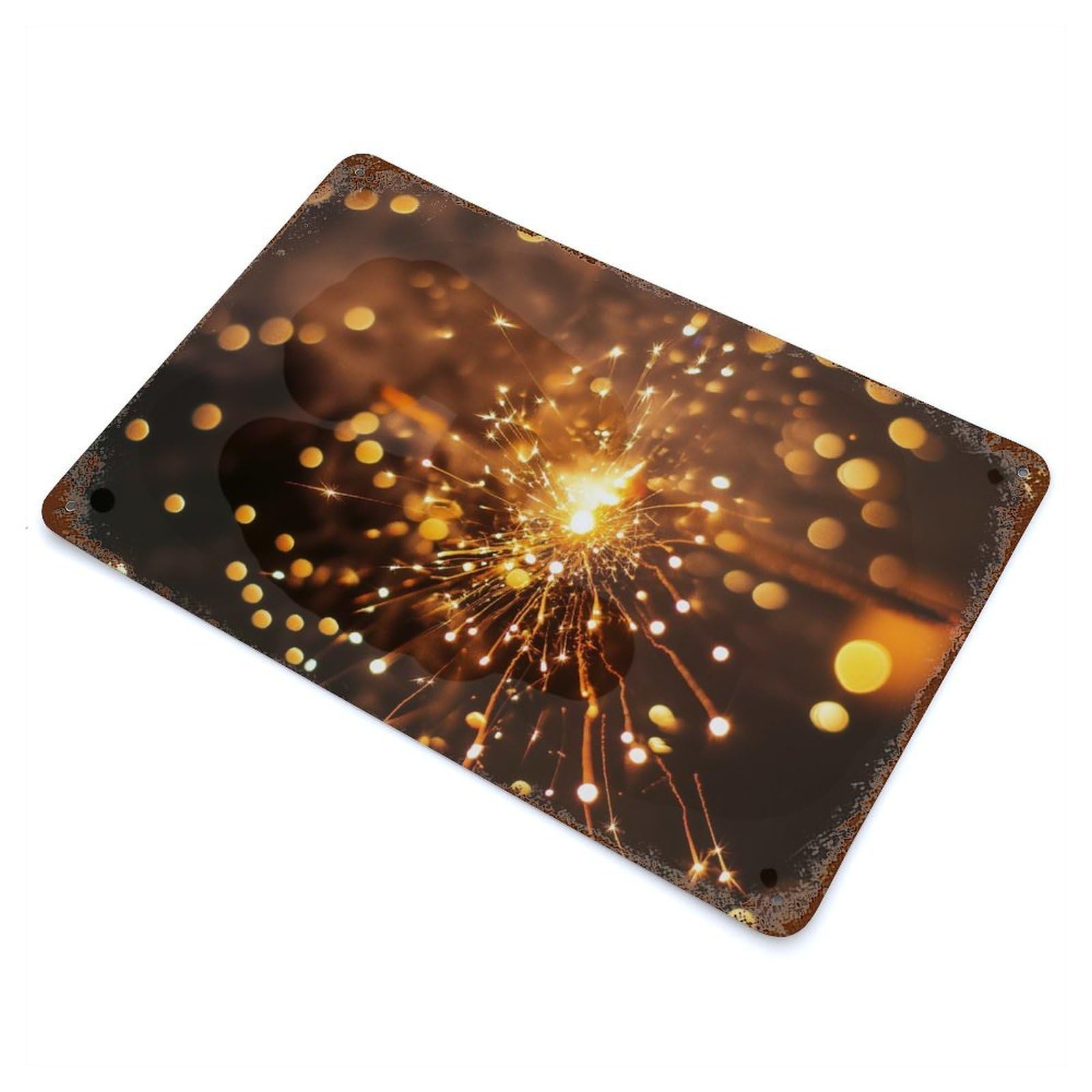 Sparkler Celebration New Years Aged Metal Wall Plaque 11.8"x7.9", Industrial Home Decor for Pub, Kitchen And Man Cave Decor