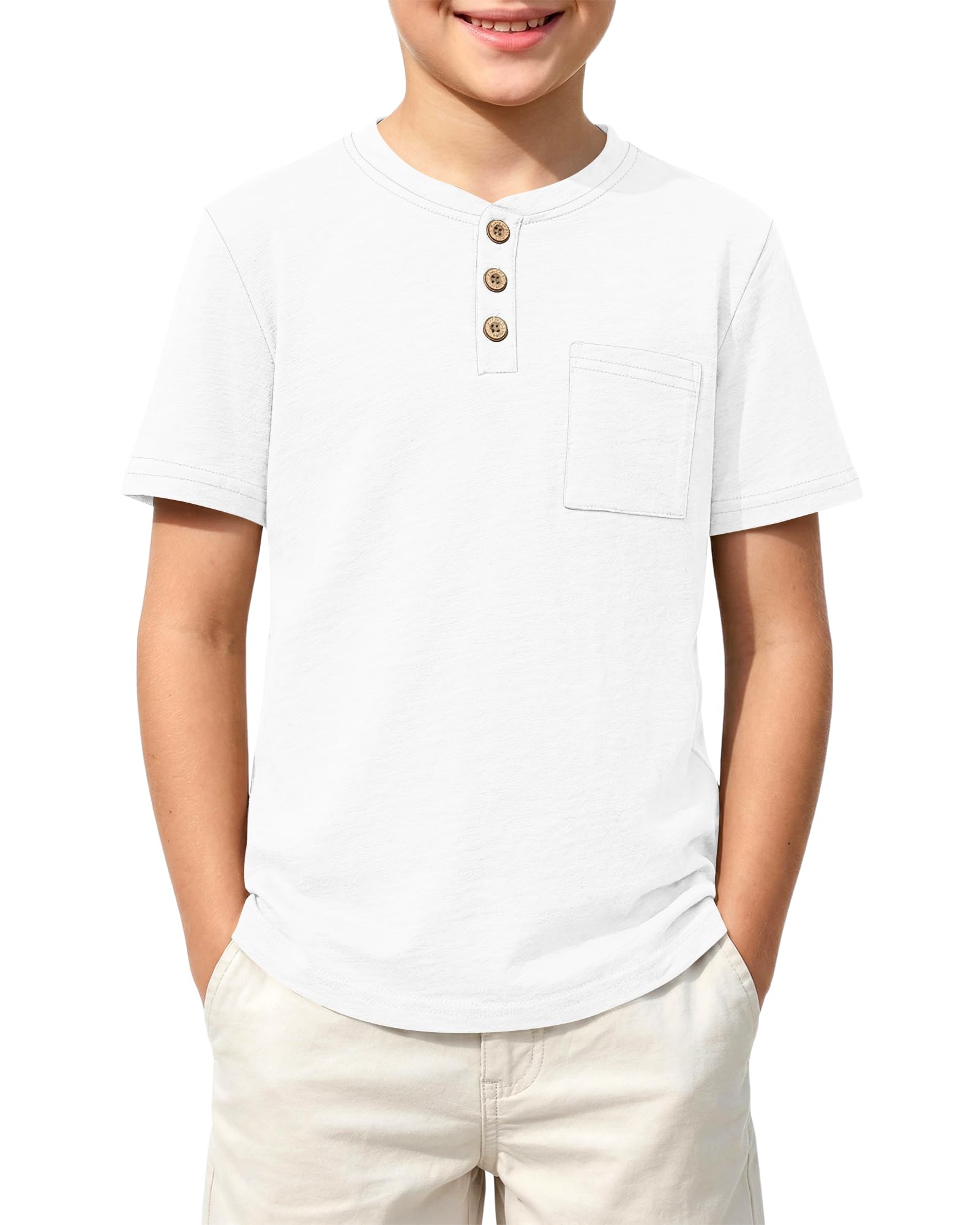 Jungen T-Shirt für Baumwolle Sommer Kurzarm mit Knopfleiste und Brusttasche einfarbig lässig für täglich