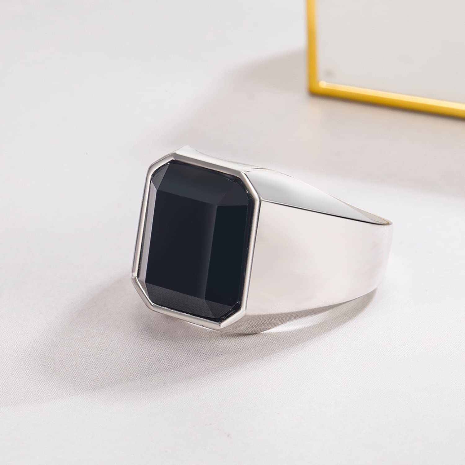 Dankadi Anello in agata nera, grande, 16 mm, 18 mm, rotondo, quadrato in 925, in argento Sterling, semplice gravidanza, 52 – 70 mm, anello di lusso vintage Punk, regalo gioielli per uomo e donna di