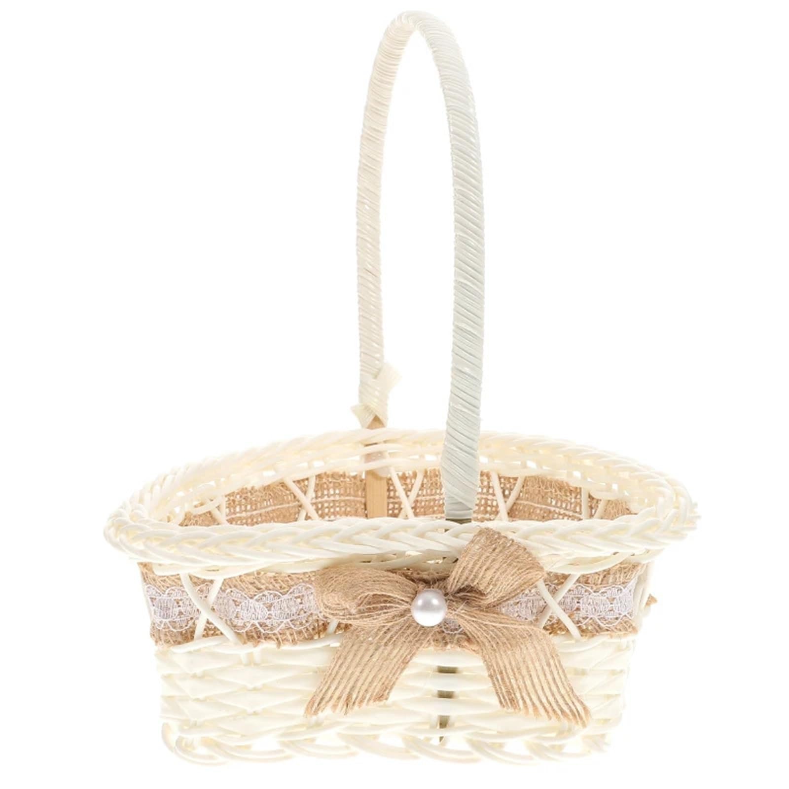 Koszyk dla druhny, Kosz ślubny dla dziewczynki sypiącej kwiaty w kolorze khaki 19x19x15 cm