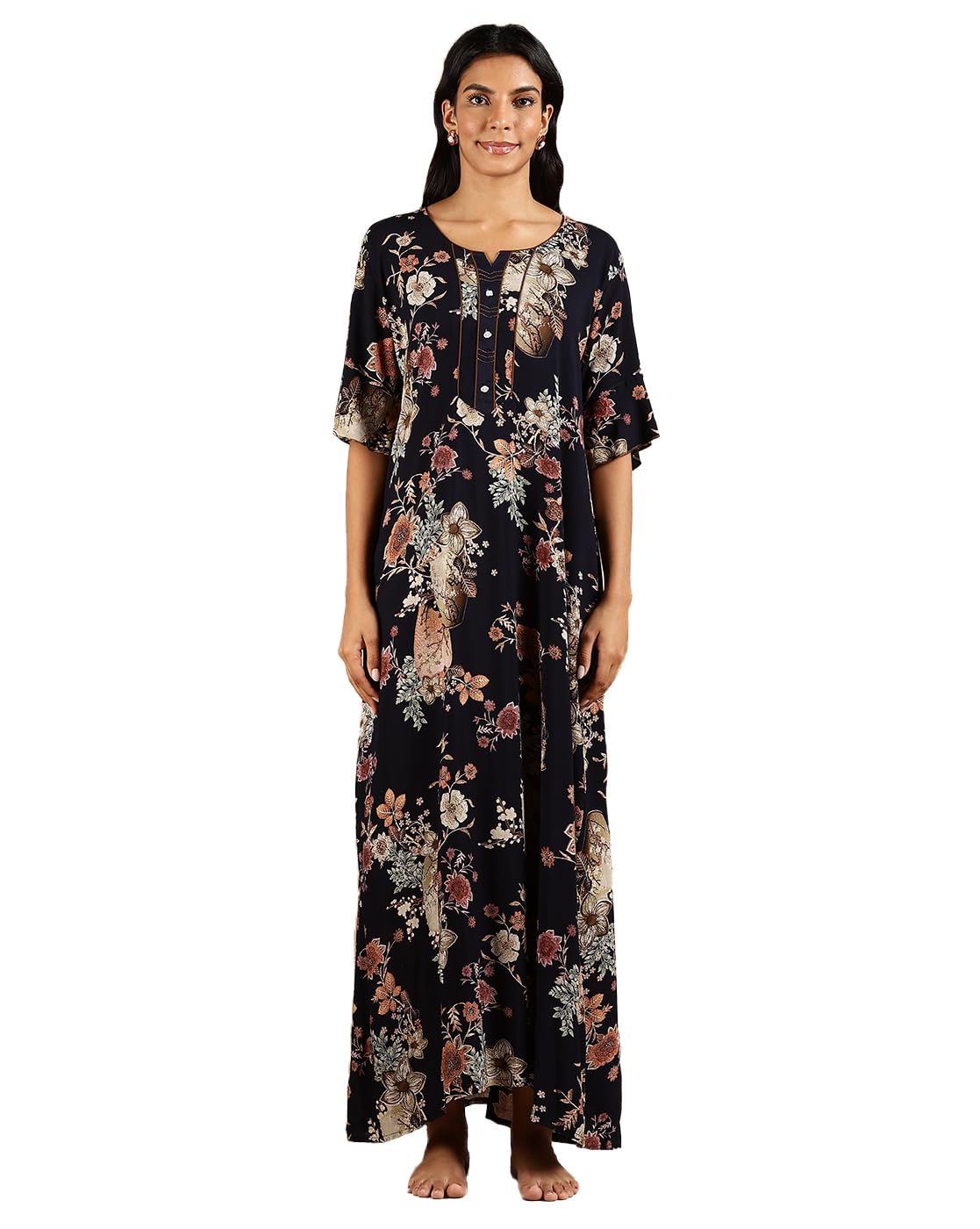 Rayon Designer Nighty Night Dress Maxi with Lace on Sleeves for Women (2389)-image-38