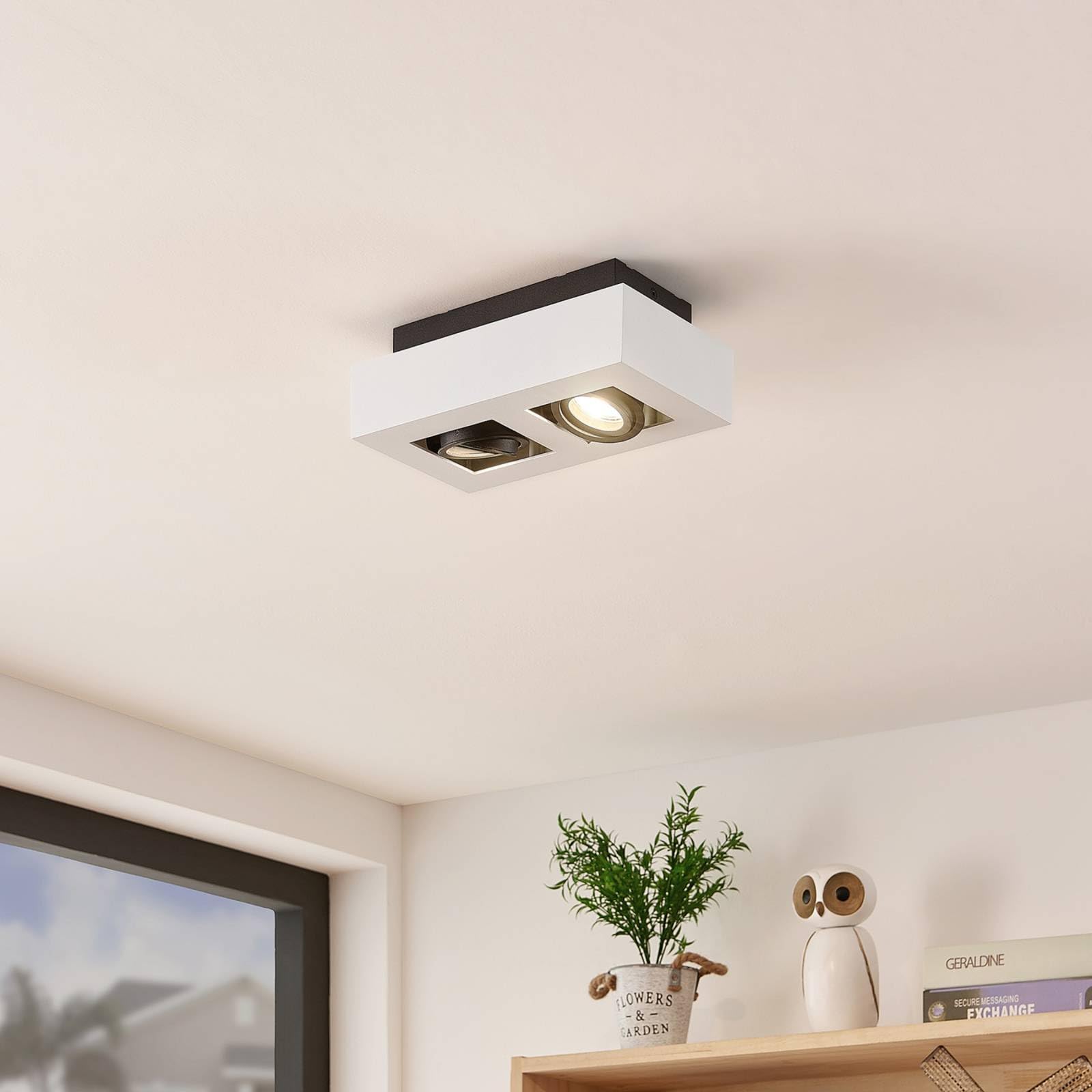 Arcchio lámpara de techo en blanco, foco | lámpara de cocina, gu10, 2 bombillas, moderno, de aluminio, angular para pasillo, oficina, espacio de trabajo, sala de