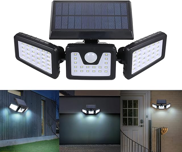 Tomshine Solar Lights Outdoor, 70LED Wireless LED Solar Motion Sensor Lights Outdoor 3 Adjustable Heads, 360° Wide Angle Illumination, IP65 Waterproof, Security LED Flood Light (Black) JY1911