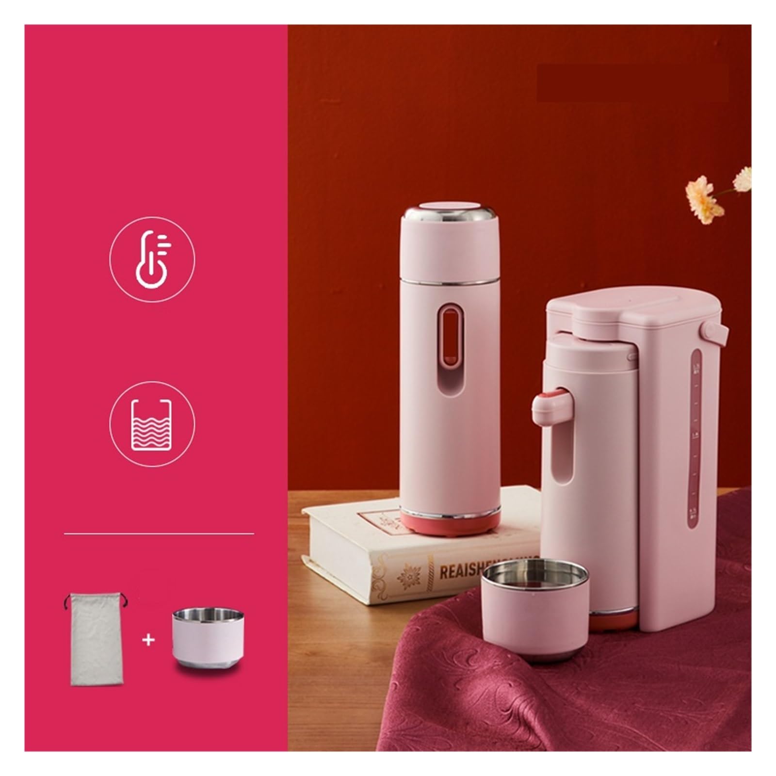 Dispensador Instantáneo De Agua Caliente Escritorio For El Hogar Portátil Mini Bolsillo Pequeño Calor Rápido,Ahorro de Tiempo(Pink)