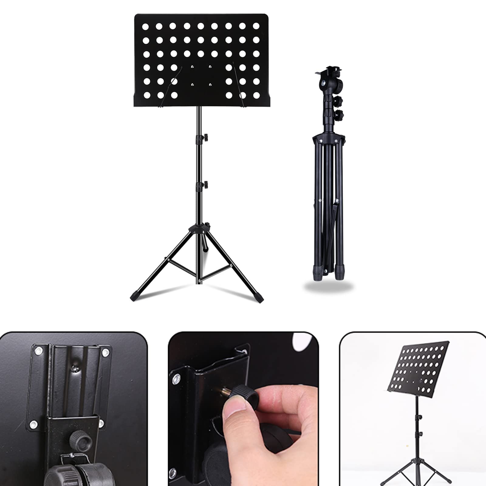 HJXGQJM Leggio for Spartiti in Metallo, Portatile Pieghevole Strumento Leggio Telaio di Lettura Supporto Piatto Musica Pieghevole, Leggio for Orchestra, Nero Leggio per spartiti