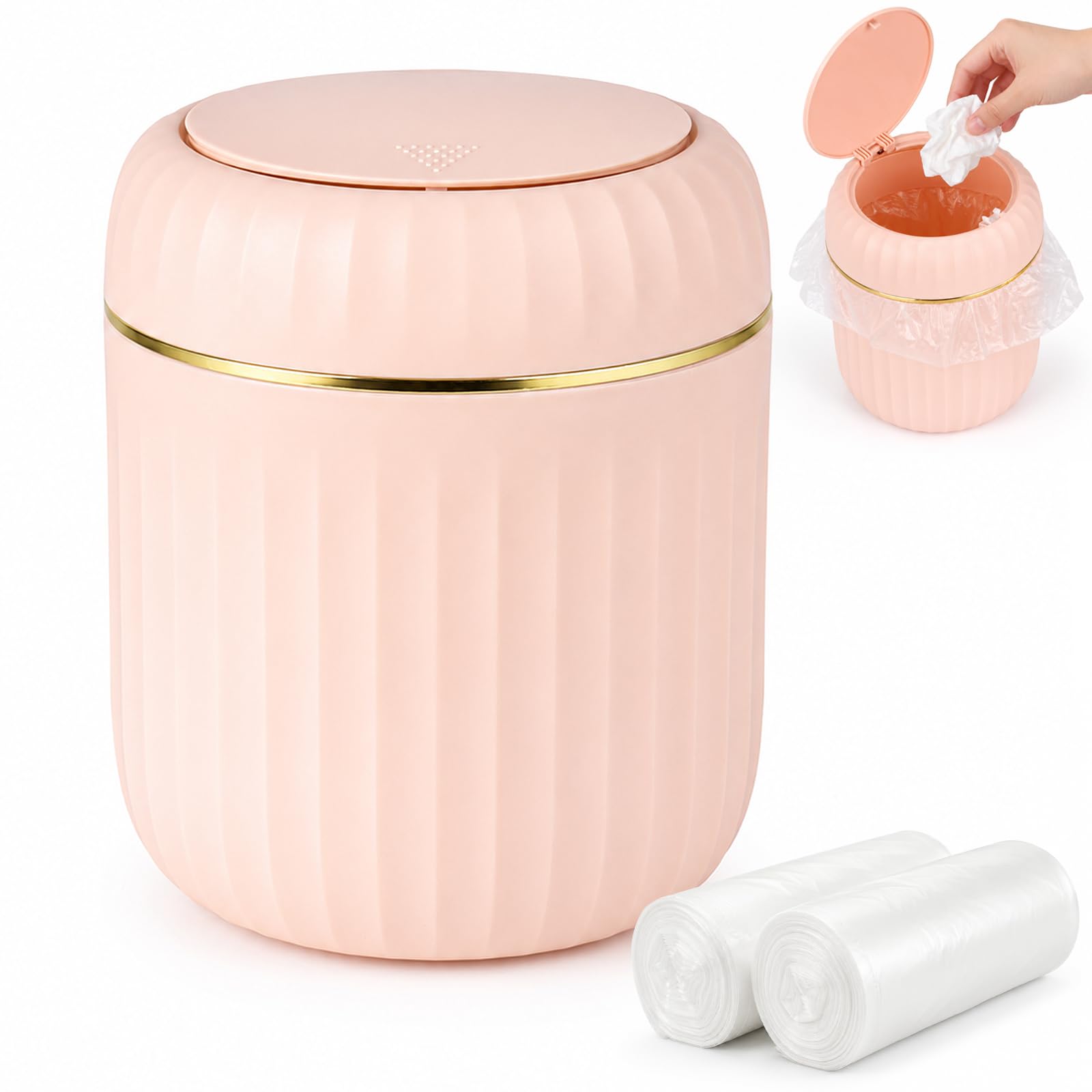 Lerjoin Mini Bin Desktop with Lid, 2L Plastic Small Bin, Pink