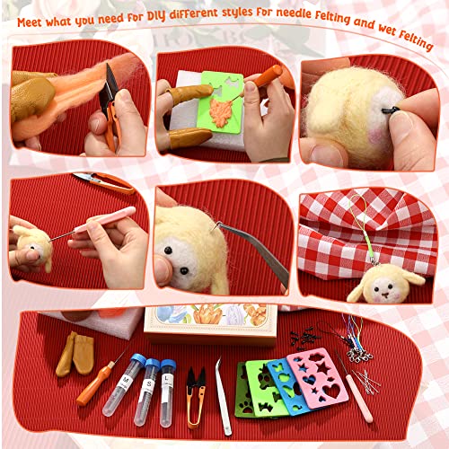 Image of Mayboos Needle Felting Kit, Wool Roving 20 Colors Set | Wool Felting Tool Starter Kit Felt Molds with Portable Storage Box for DIY Craft Home Decoration