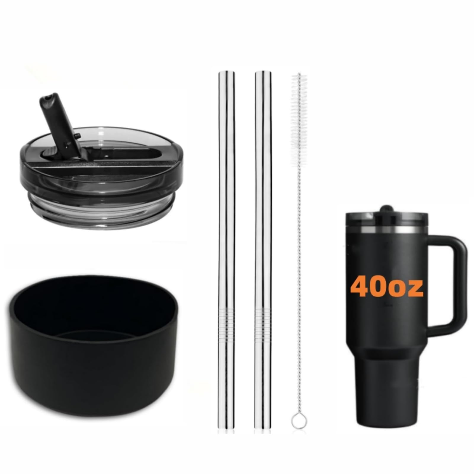Photo 1 of 1PC Leak Proof Lid Replacement Compatible with Stanley Quencher and Protour 40OZ Tumbler, with Silicone Boot Fit for Stanley 40oz Cups with 2 Metal Straw and 1 Cleaner Brush