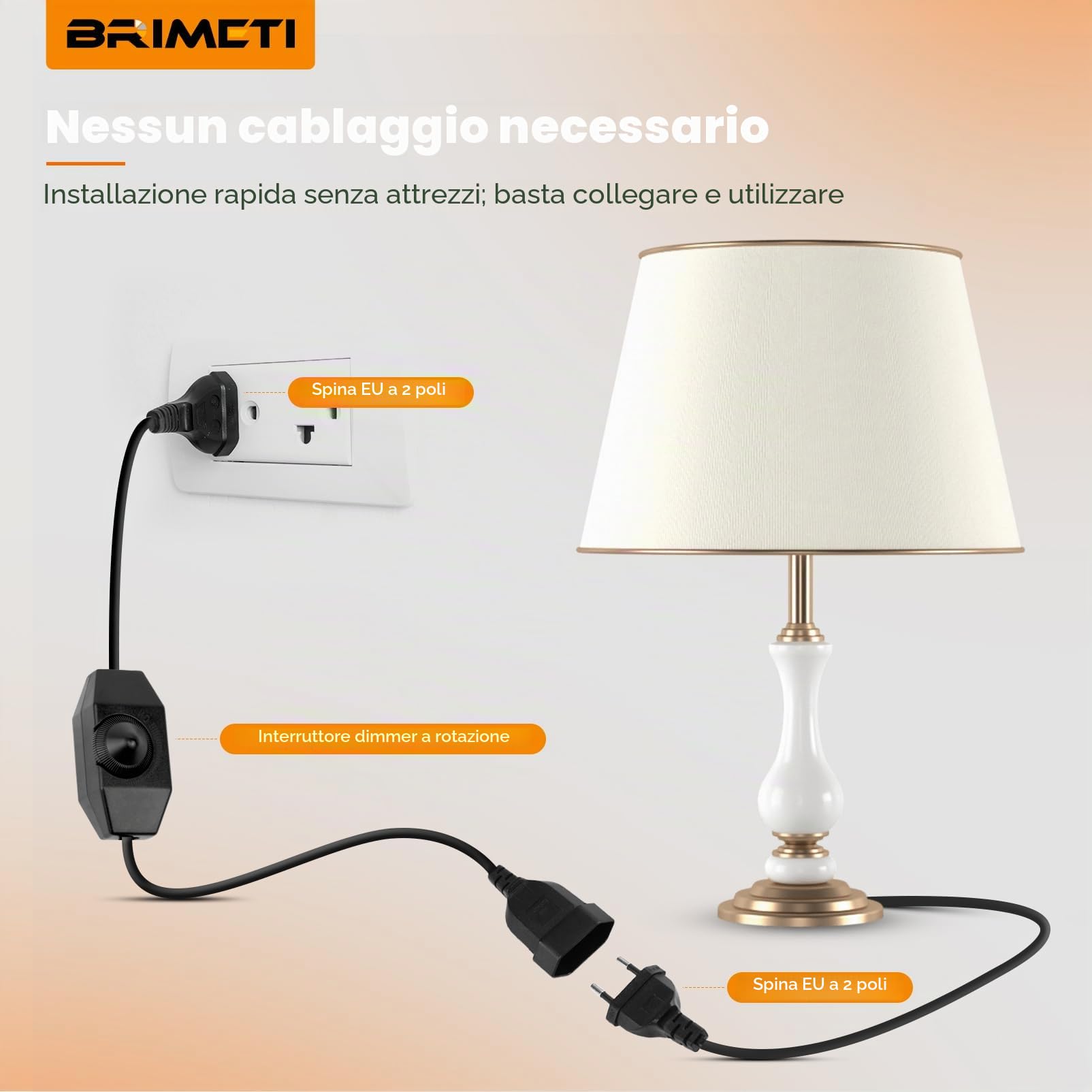 Regolatore Dimmer 2M LED Interruttore Dimmerabile All'infinito 220-240V, 100W Max Interruttori Dimmer per Lampade a LED Rotativo Con Cavo e Spina, per Lampadina Dimmerabile (Nero)
