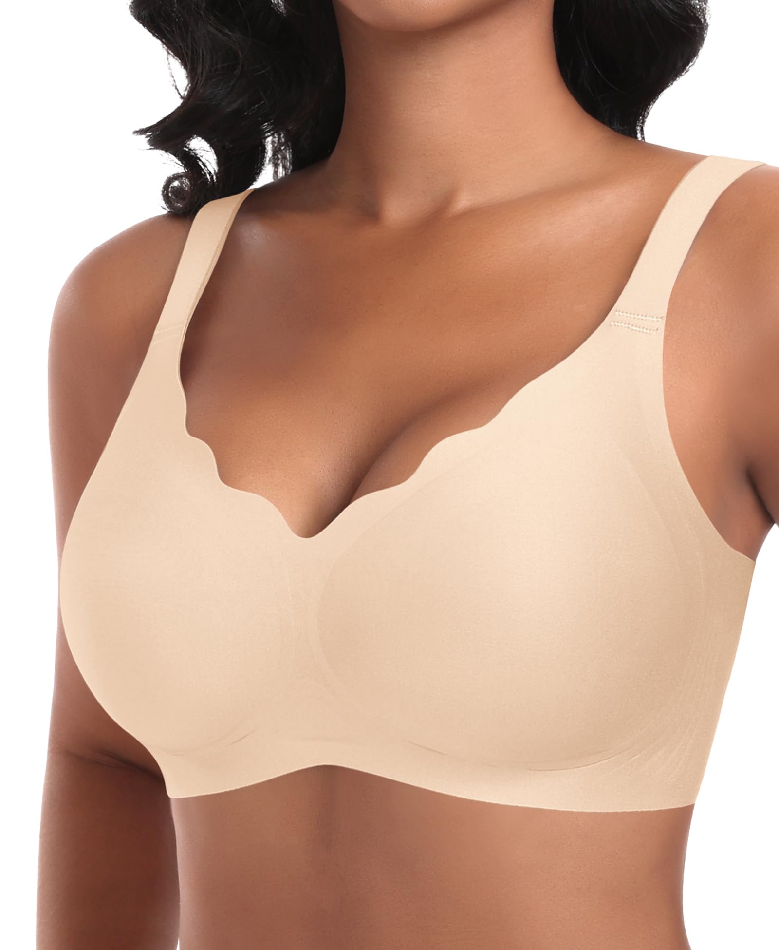 Ganado Damen Nahtloser BH Ohne Bügel Tiefem V-Ausschnitt gewellte Ränder Bequemer BH Bralette Soft BHS Bügellos Bustier Bra
