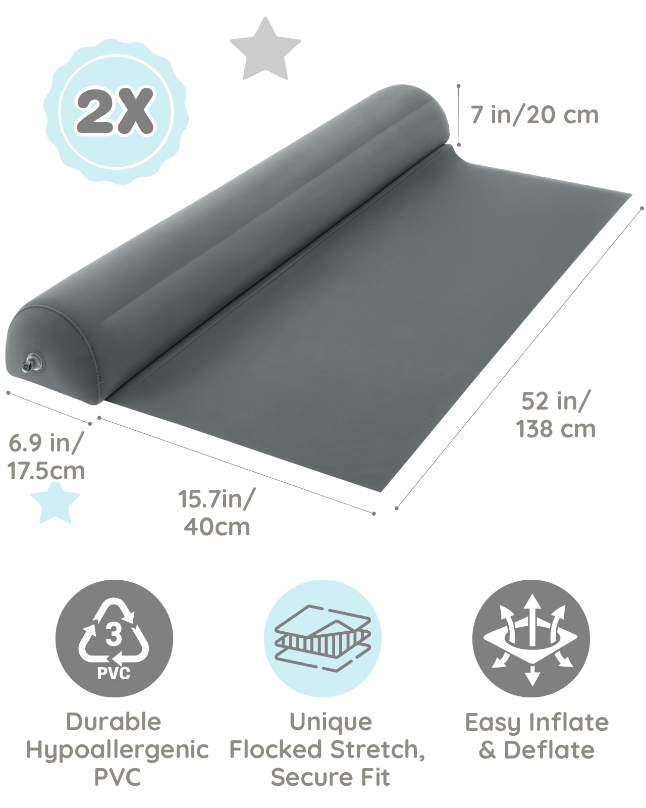 Lilian&Gema 2er Pack Rausfallschutz Bett Reise Aufblasbar, Bettschutzgitter Aufblasbarer Rausfallschutz Aufblasbar 140 cm für Kinder & Baby (Grau)