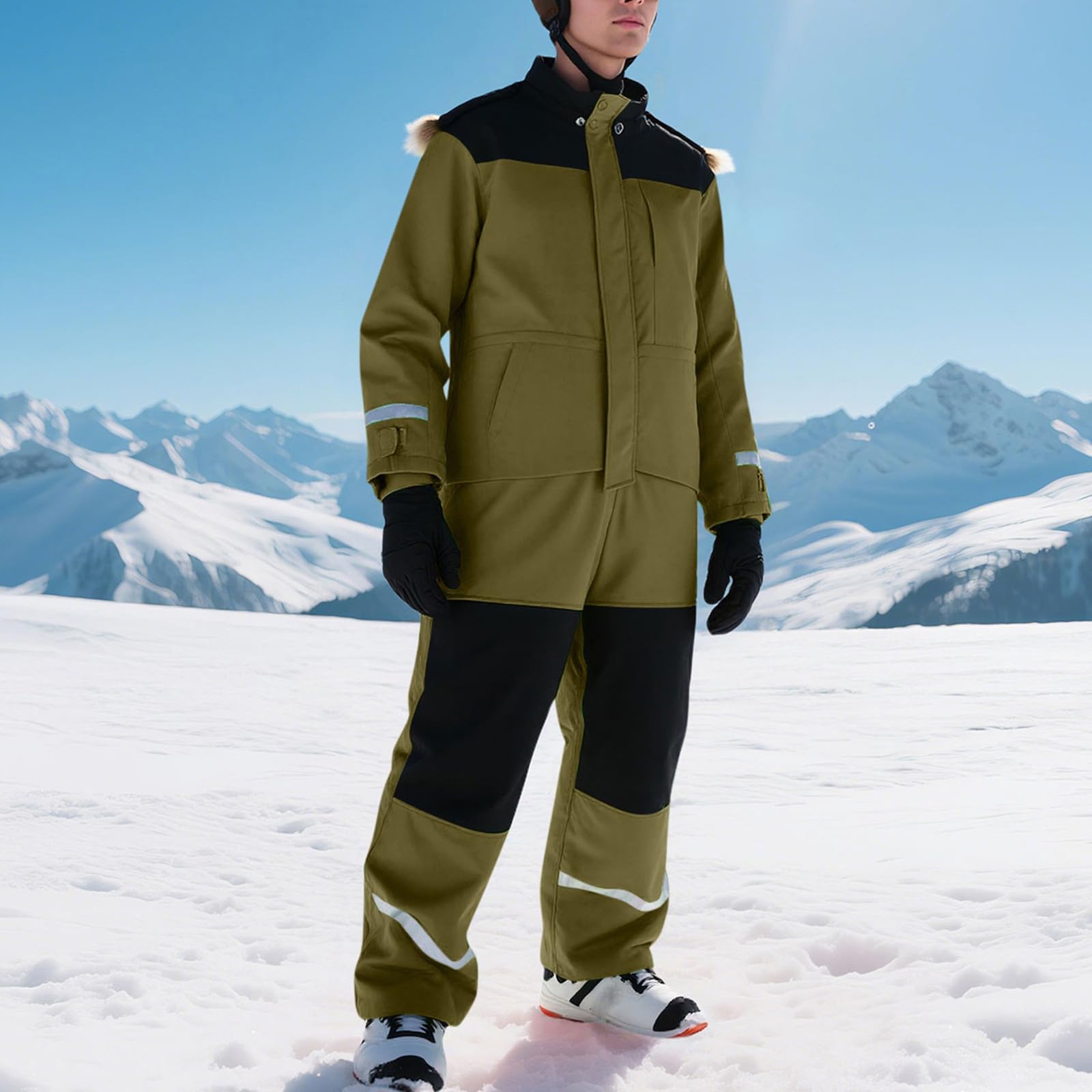 EMATOP Schneeanzug Damen Herren Warm Gefüttert Skioverall Winter Sport Einteiler Skianzug Wasserdicht Winddicht Schneeoverall Outdoor Skifahren Sätze Einfarbig Reißverschluss Jumpsuit Overall