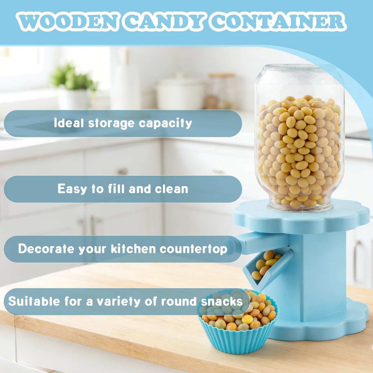 Baby Blue Wooden Candy Dispensers, Vintage Gumball Machine, Snack Storage Machine, Fun Candy Containers for Kids, Dessert Tables, Party Favors, Personalized Gift