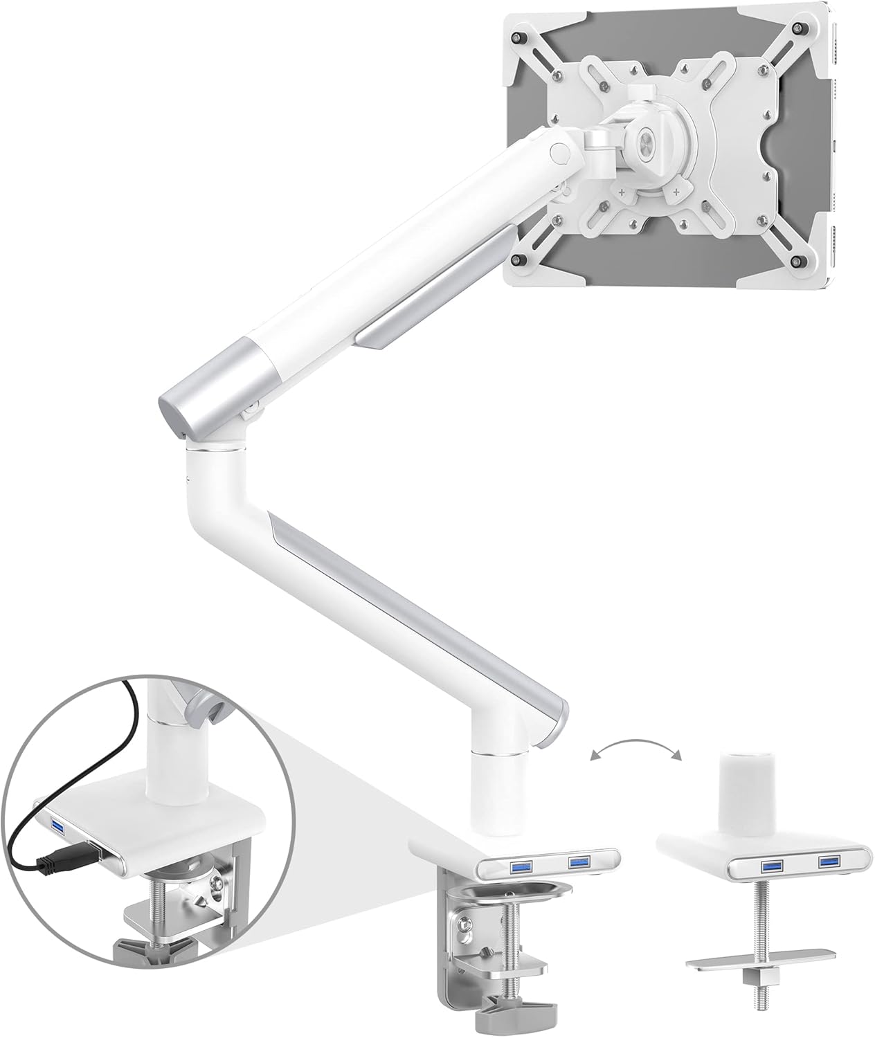 CTA Digital Tablet Arm Clamp Mount for Desks with Anti-Theft Security for iPad 10.2 Series - iPad Air 3 - & iPad Pro 10.5 - White (PAD-SSMAE)