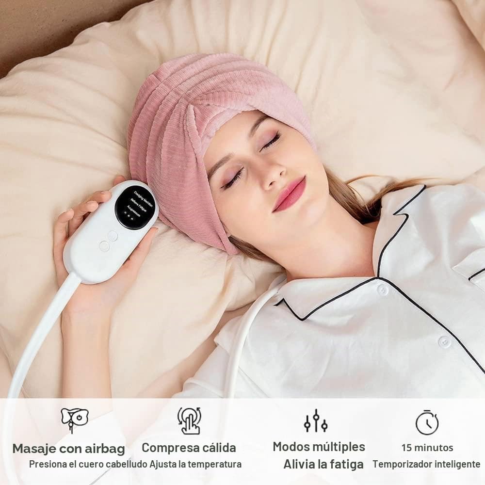Masajeador Eléctrico De Cabeza, Casco Masajeador De Cuero Cabelludo Con Compresión De Aire,Compresa Caliente De 42 A 50 °C,3 Modos (Dreging Tyiga,Alivio De La Fatiga,Presión Del Cuero Cabelludo)