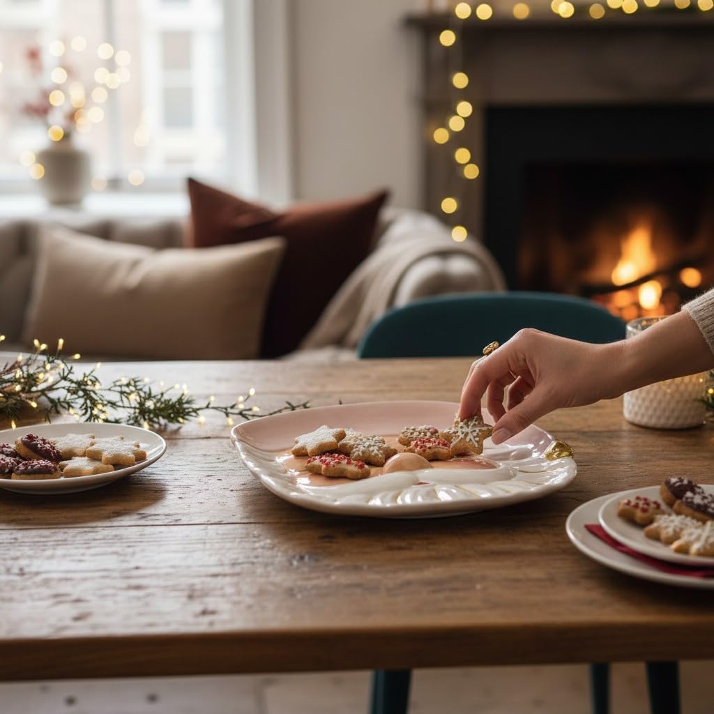 8 Oak Lane 12" H Large Pink Santa Claus Christmas Cookie Plate Platter Serving Tray