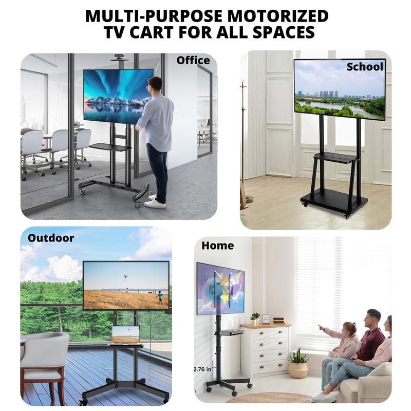 Image of Robustt TV Stand with Wheels | Fits 50-98 Inches TV | Heavy Duty Material | Tilt & Height Adjustable Rolling TV Stand | Movable TV Stand | Flexible Shelf | Cable Management - Pack of 5