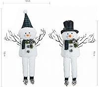 Vista 6 de Paquete de 2 decoraciones navideñas verdes y blancas, muñecos de nieve navideños de peluche iluminados de 18", muñeco de nieve navideño iluminado