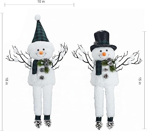 Miniatura 6 de Paquete de 2 decoraciones navideñas verdes y blancas, decoraciones de muñeco de nieve de Navidad iluminadas de 18 pulgadas, regalo navideño de