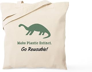 CafePress Make Plastic Extinct Go Reusable Tote Bag Reusable Natural Beige Canvas Shopping Bag