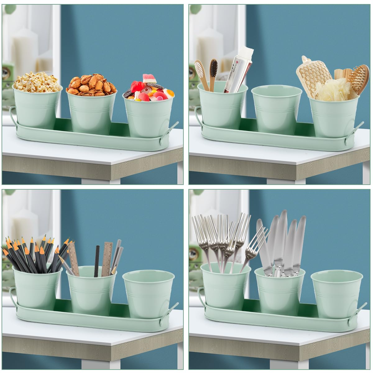 3 Vasi per Erbe Aromatiche in Metallo, con Vassoio,Vaso per Erbe Aromatiche,Vaso per Erbe Aromatiche da Cucina,Kit Vintage Piante Aromatiche,per Finestre della Cucina,Uso Interno ed Esterno