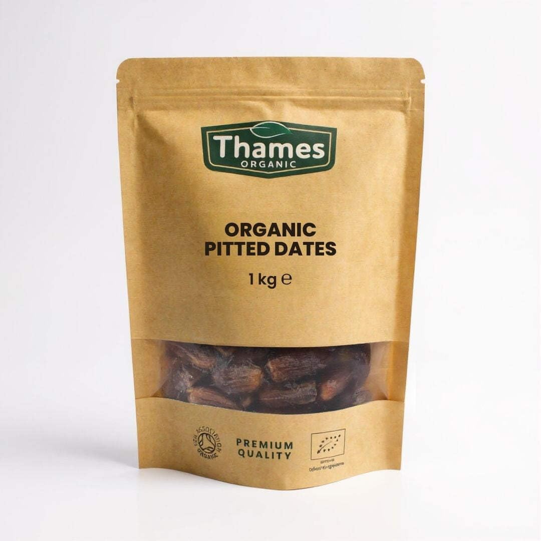 Organic Dried Pitted Dates - Raw, Vegan, GMO-Free - No Additives or Preservatives, High Fibre, Certified Organic - Nutritious, Delicious, and Convenient - Thames Organic 1 kg