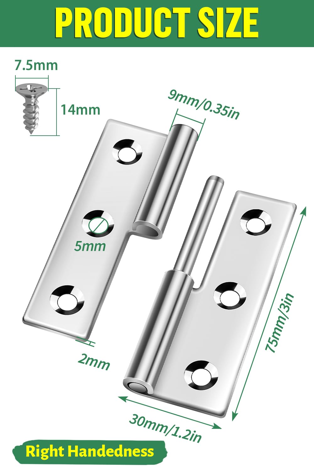 Bolatus 2 Pcs Small Slip Joint Flag Hinges, 3 Inch, Detachable, 304 Stainless Steel, Right Handedness, Silver, 3 Inch Right Handed - Image 2