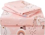 JSD Ensemble de feuilles de licorne rose pour enfants 4 Pièce, Mignon imprimé microfibre feuille de lit pour les filles poche profonde