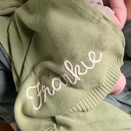 Image of Ubjva Personalized Baby Blanket with Name Hand Embroidered Knitted Blanket Gifts for Newborn Toddler Girl Boy