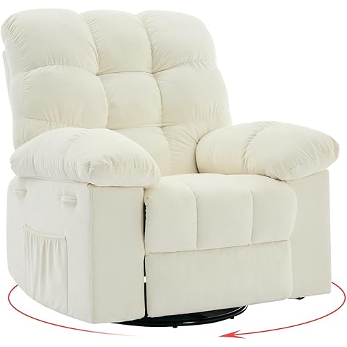 GarveeHome Rocking Recliner Chair, 360° Swivel Rocker Chair for Living Room, Upholstered Fabric Glider Nursery Chair with Side Pockets for Small Spaces, q235 Steel Frame Lazy Boy Recliner Single Sofa