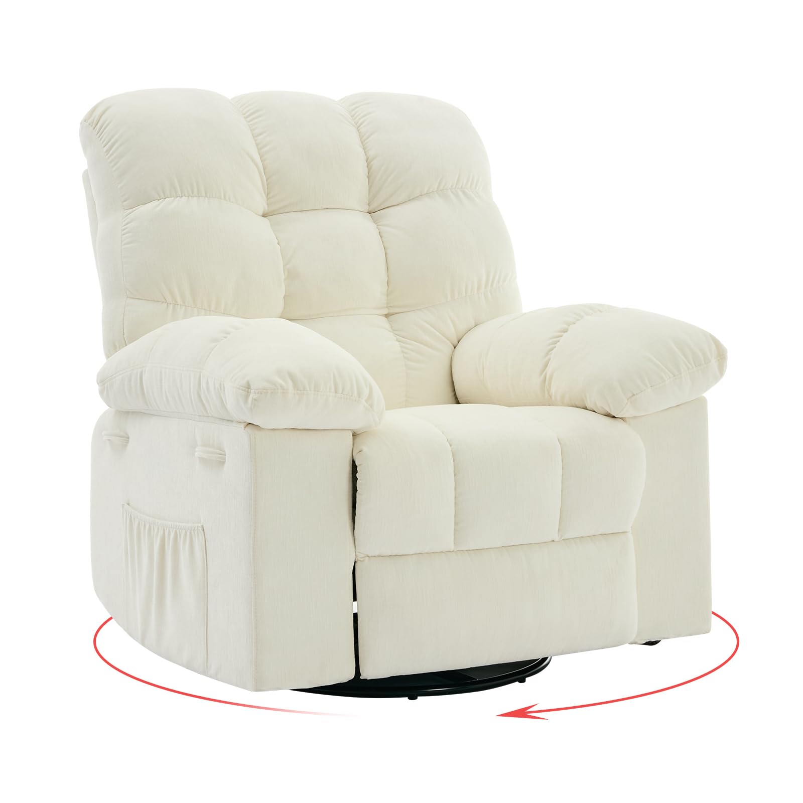 Rocking Recliner Chair, 360° Swivel Glider Rocker Chair for Living Room &amp; Nursery, Upholstered Fabric Single Sofa with Side Pockets, Heavy-Duty Steel Frame Lazy Recliner for Small Spaces, Beige