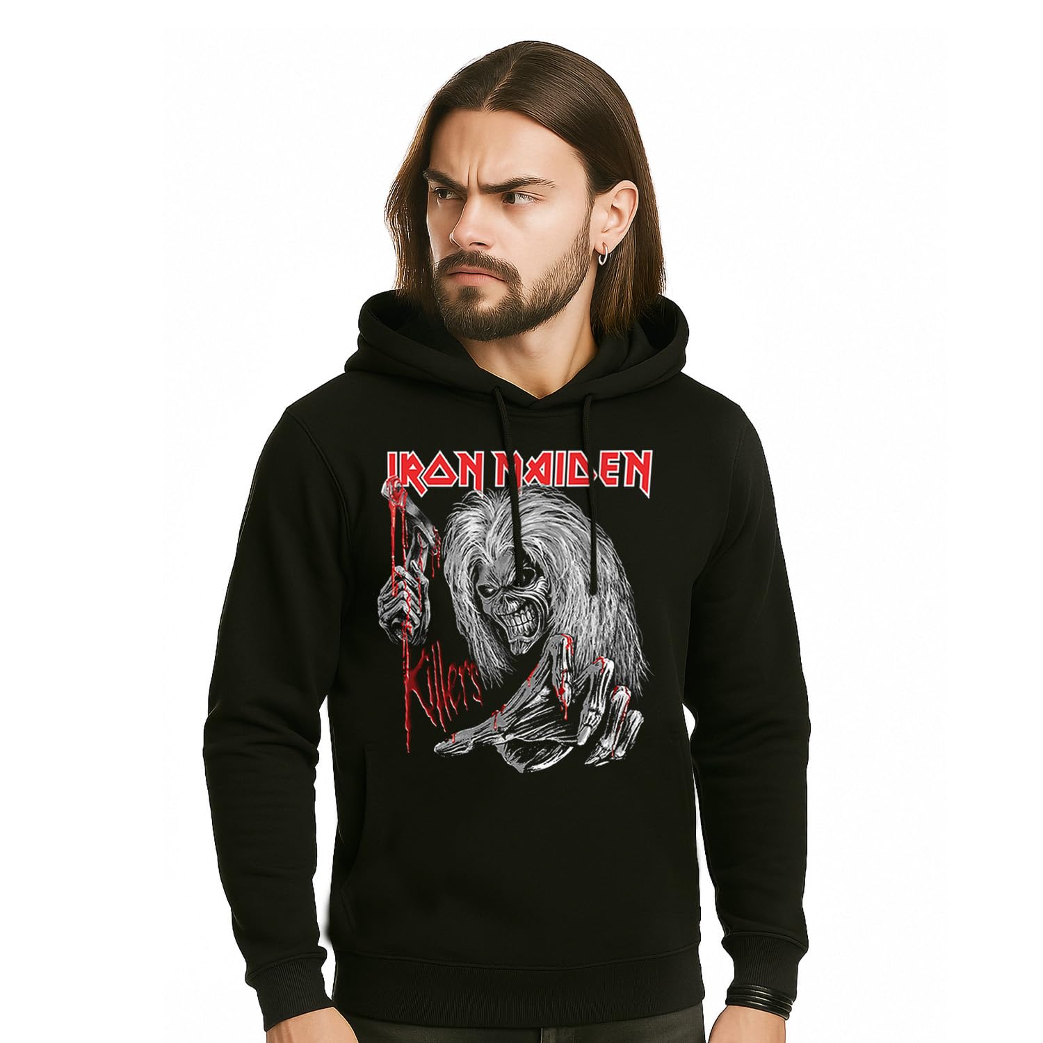 Iron Maiden Felpa Ufficiale Killers. Felpa con Cappuccio Unisex in Cotone. vestibilità Regular per Adulto e Ragazzo