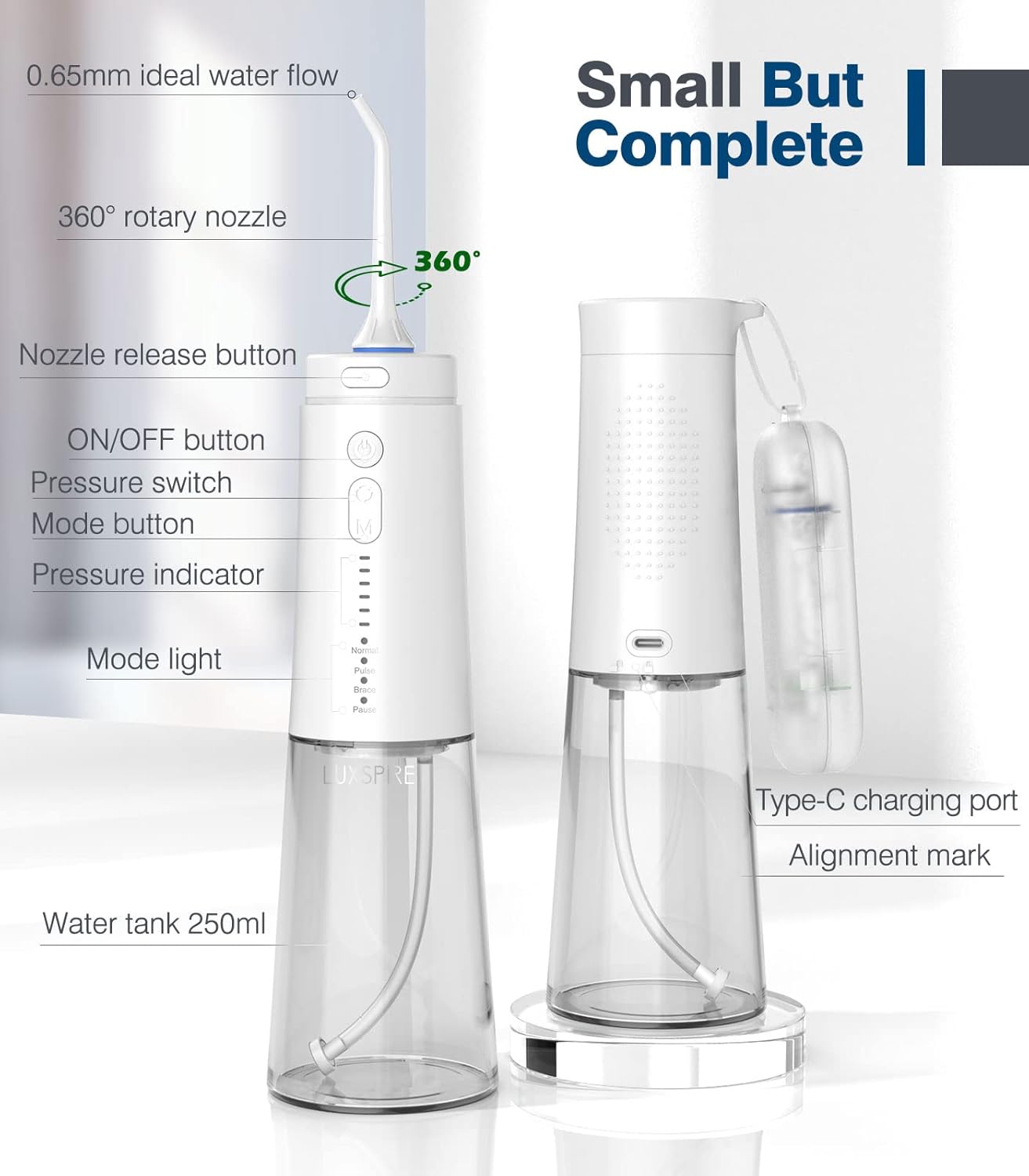Luxspire Vanity Tray+ Newes Cordless Water Flosser, Professional 4 Modes Portable Power Dental Flosser, Waterproof Oral Irrigator, USB Rechargeable Powerful Battery Life Teeth Cleaner : Health & Household