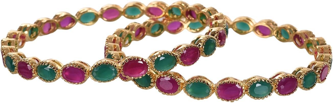 Ratnavali Jewels CZ Zirconia Gold Tone Red Green Diamond Multi Indian Bangles Bracelet Jewelry Women