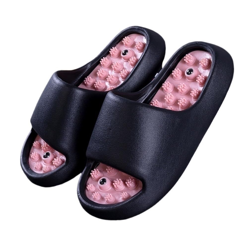 Fußmassage Akupressur Slipper Damen Herren Tiefengewebsmassage Für Die Füße rutschfeste Duschschuhe Reflexzonen Massage Sandalen Mit Akupunkturfunktion Löst Nervenverspannungen(Black,38 EU)