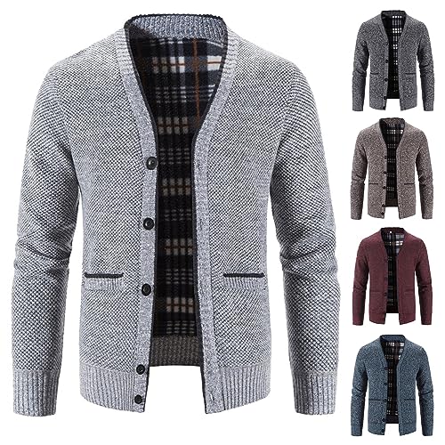 Men's Fleece Cardigan Sweaters Padded Solid Color Twist Stand-up Collar Jacket Button Down Coat Autumn Winter4