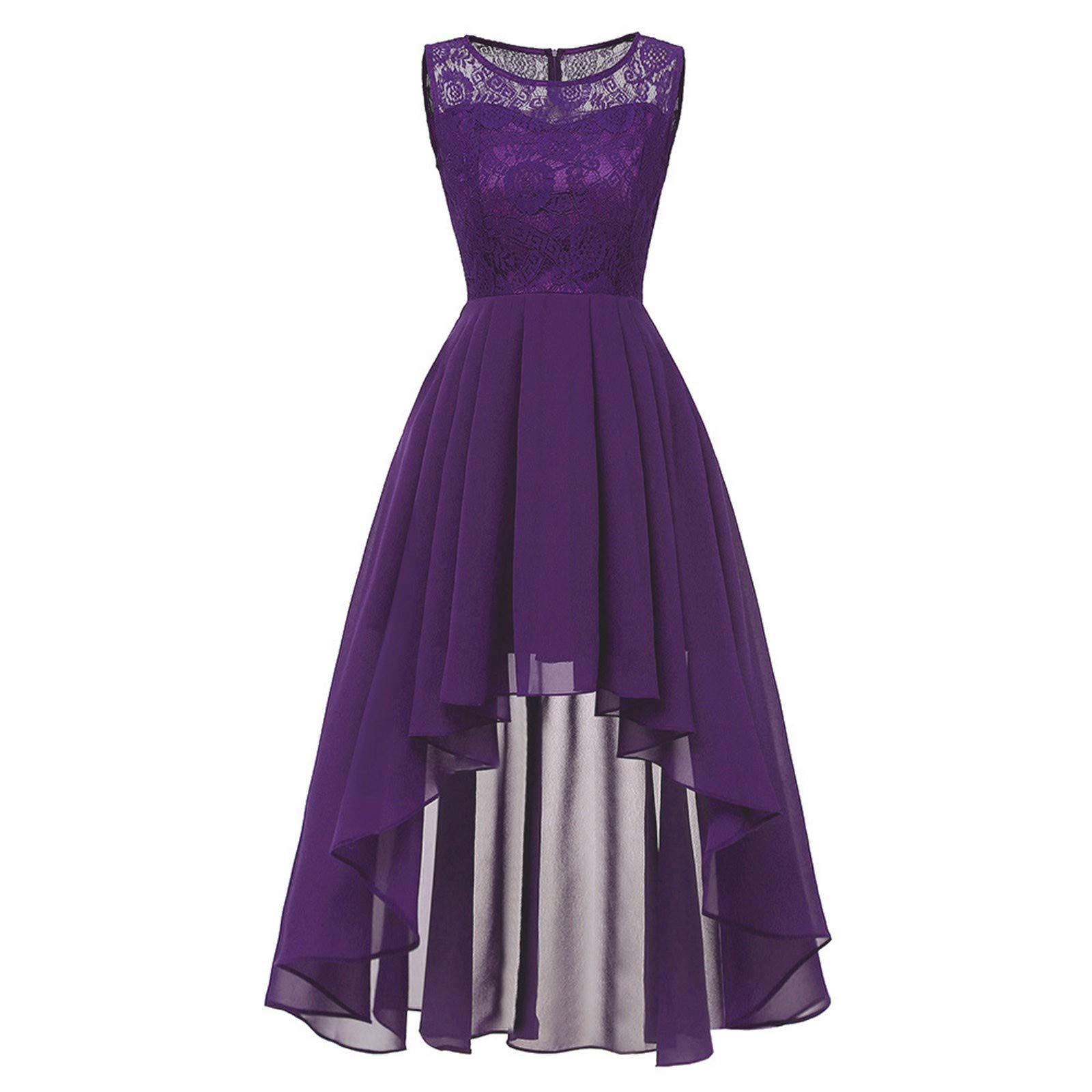 Kleid Hochzeitsgast Damen Elegant Abendkleider Lang Sommer Brautjungfernkleider Lochstickerei A Linie Sommerkleider Frauen Leicht Und Luftig Spitzenkleid Midi Asymmetrisch Kleider Für Hochzeit