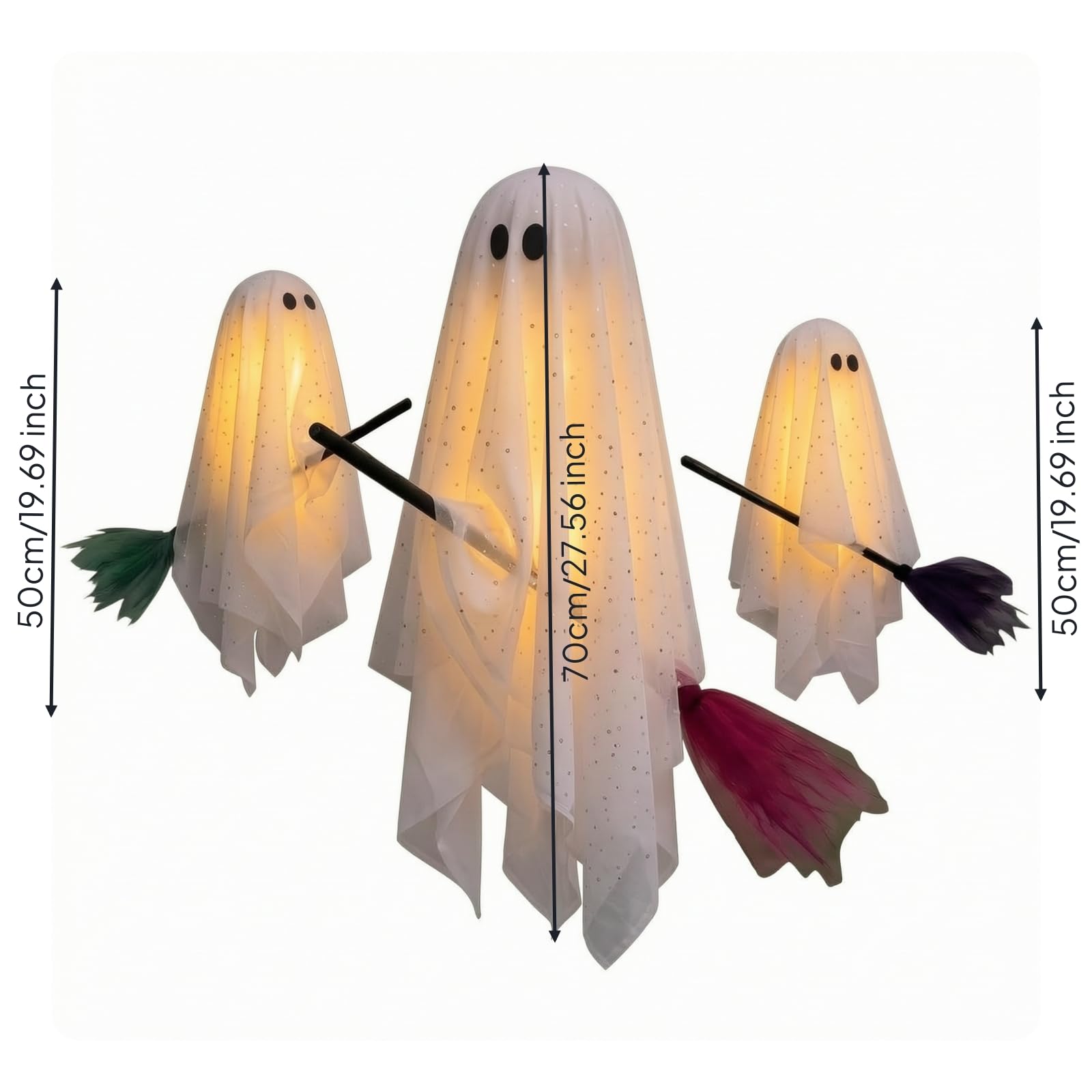 3 Pezzi con Scopa Leggero a Bottone Incluse, Sospeso, Effetto Luminoso Spettrale, Ornamento, per Casa Sgata