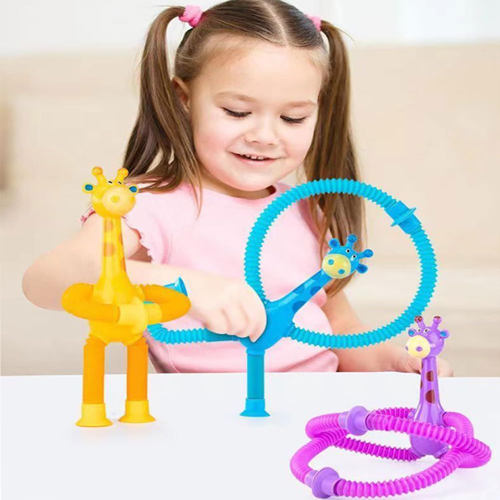 Pack De 4 Juguetes Sensoriales Jirafa Telescópica Con Ventosa – Estiramiento Y Deformación Flexible