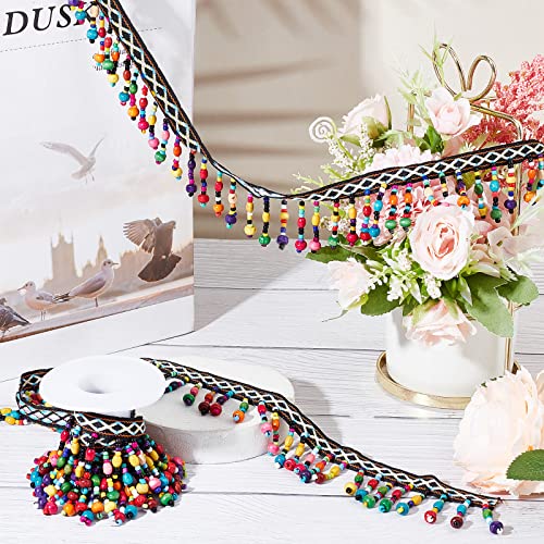 Olycraft 2Yards Silk Tassel Fringe Trim 1.65" Wide Tassel Lace Ribbon With Wooden Beaded Tassel Ball Fringe Ribbon For Diy Clothes Home Wedding Craft Party Decoration #TOP4