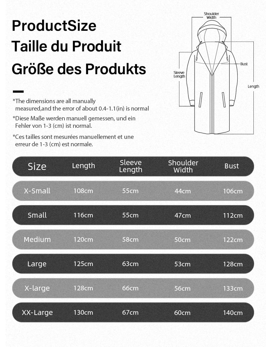 Coutyuyi Chubasquero impermeable largo impermeable para hombre Ropa de lluvia reflectante ligera,capucha reutilizable