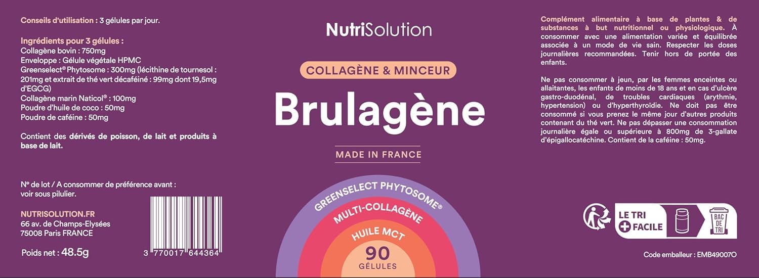 Brulagène : Brûleur de Graisse Puissant avec Collagène - Pour une Perte de Poids Rapide et Efficace - Soutient le Métabolisme et la Santé de la Peau - 90 Gélules - Fabriqué en France (1)