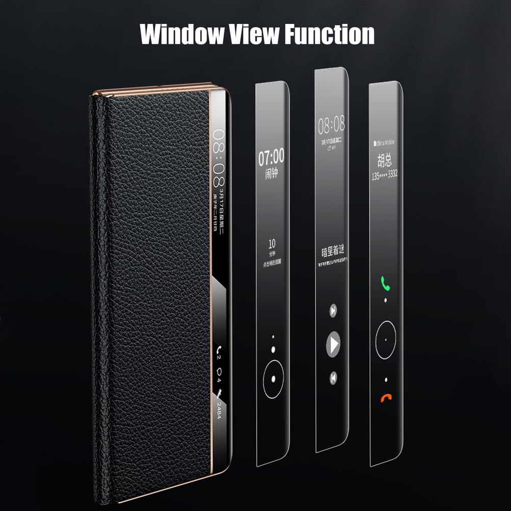 Magnetyczne etui z klapką do HUAWEI Mate X6, etui z prawdziwej skóry z funkcją widoku okna, podpórka, luksusowe, odporne na wstrząsy, smukłe etui, fioletowe, Mate X6