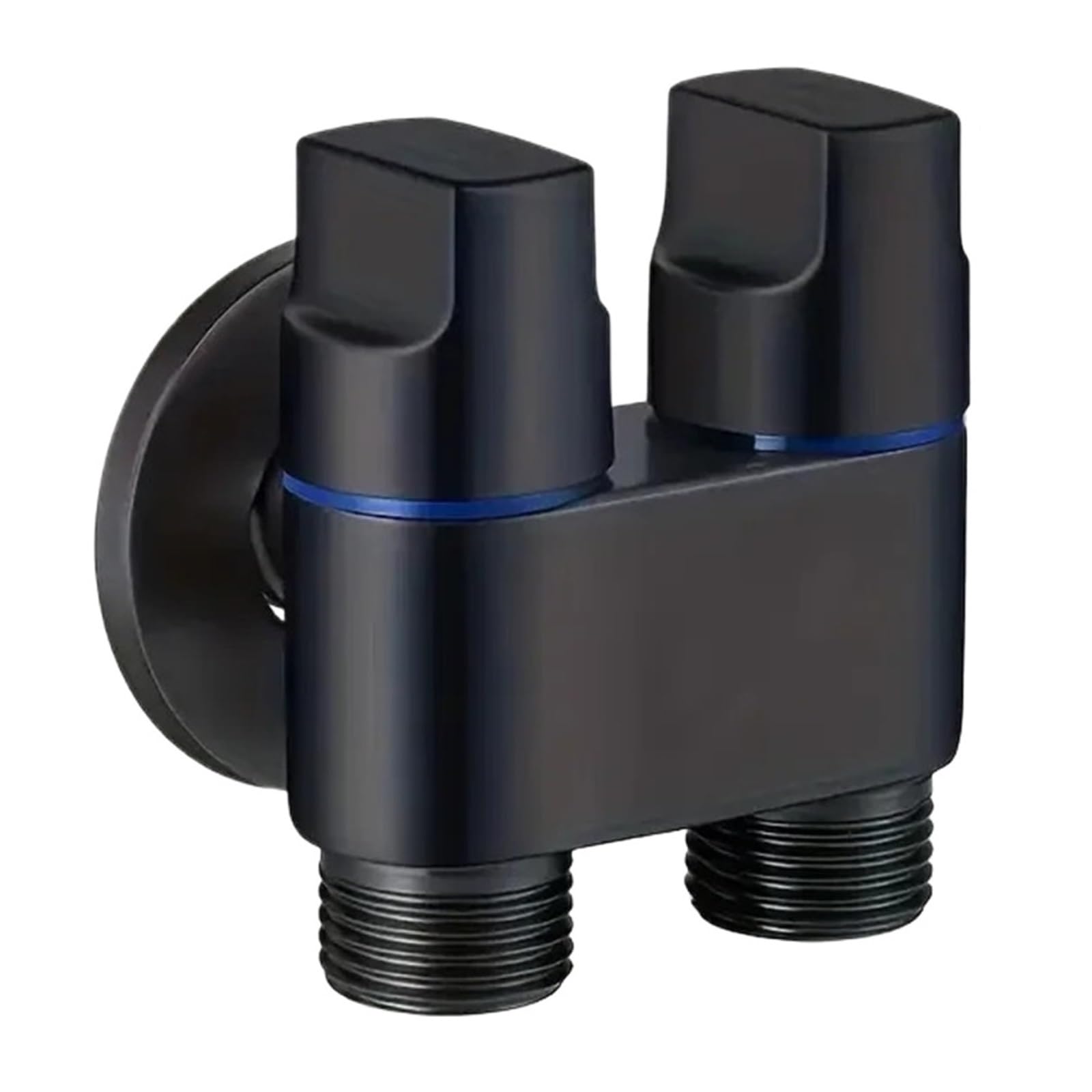 Robinet d'angle double commande anti-refoulement en acier inoxydable noir pour machine à laver