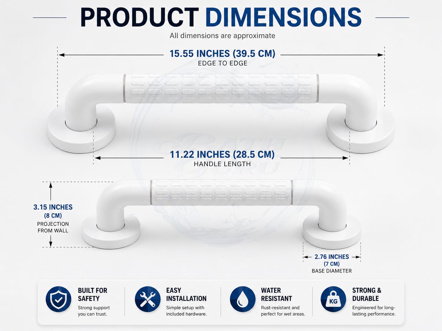 BATH GURU Heavy Duty Grab Bar for Bathroom & Toilet | Anti-Slip ABS Safety Handle for Elderly, Senior Citizens & Disabled with SUS304 Steel Core | Wall Mounted Shower Support Rail (White, 15 Inch) 4