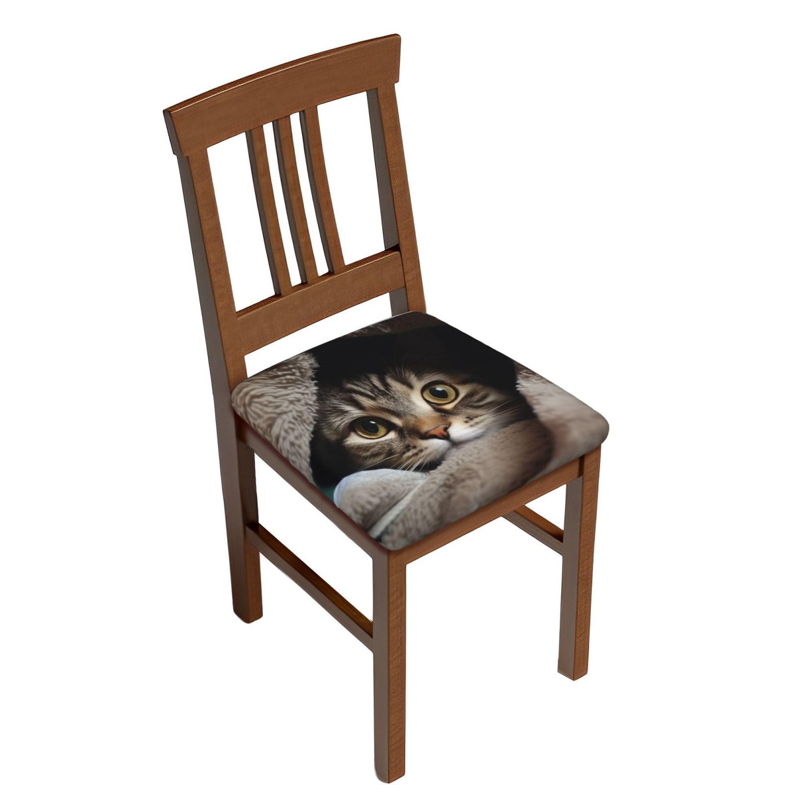 Housse de tabouret de bar carrée élastique en velours doux lavable - Lot de 6 motif chat