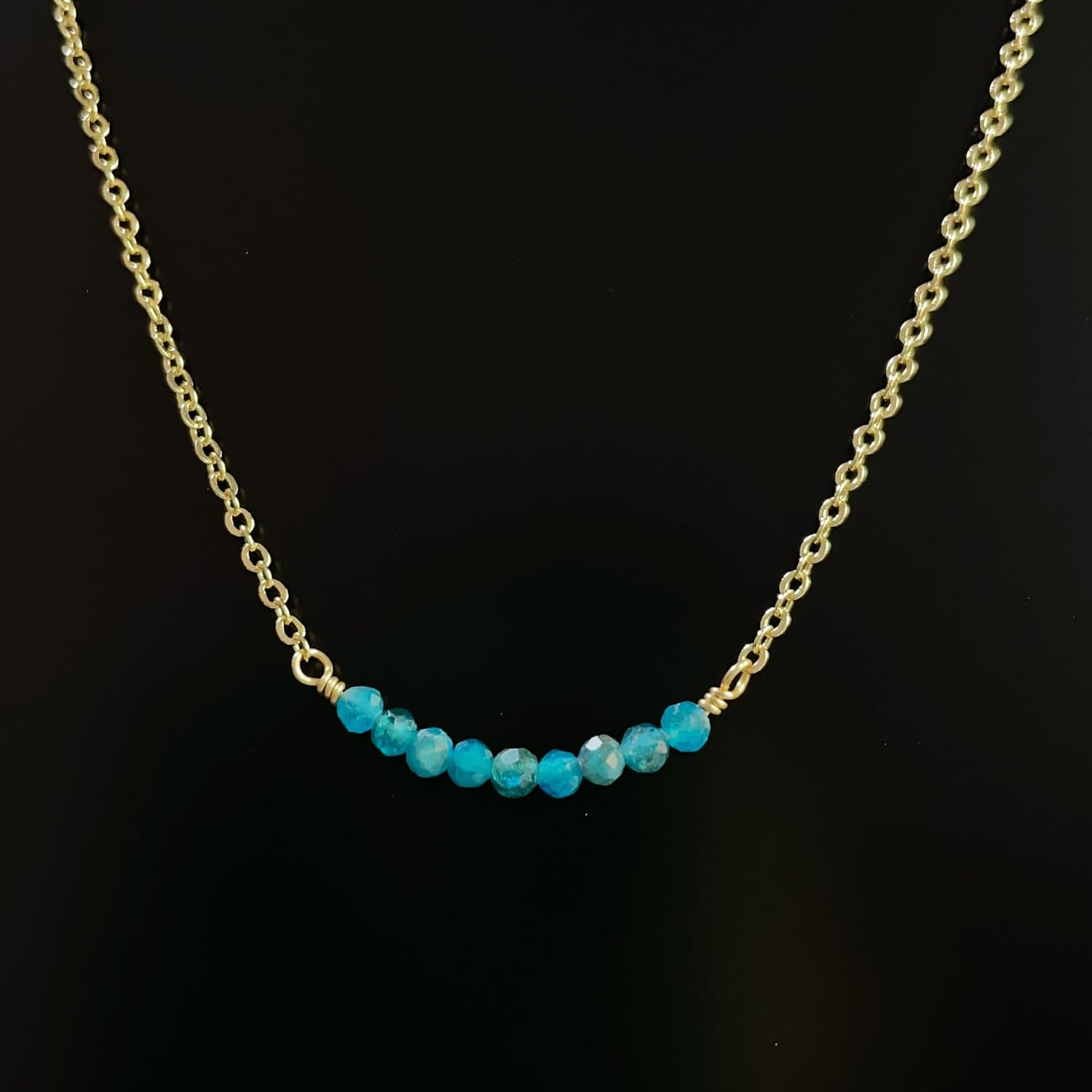 Dainty Birthstone Beaded Bar Necklace,18K Gold Plated Handmade Faceted Turquoise,Lapis,Amazonite,Tiger Eye,Emerald,Ruby,Blue Apatite,Opal Stone Necklaces for Women