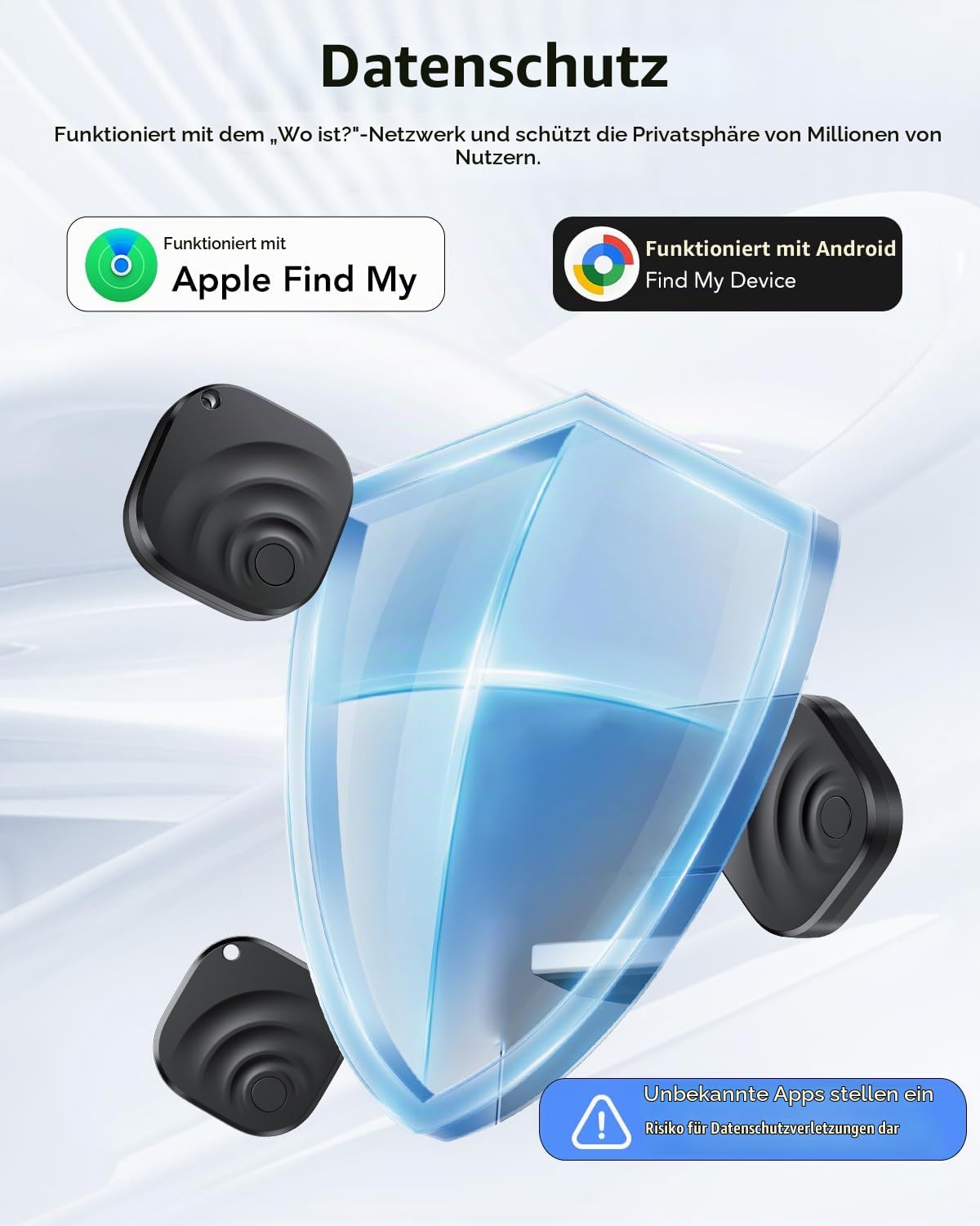 TIMU 4er Pack Dual-System GPS Tracker Android & iOS, Schlüsselfinder kompatibel mit Google Find Hub und Apple Find My, Air Tracker Smart Tag für Schlüssel/Gepäck/Koffer/Taschen (4 Schwarz)
