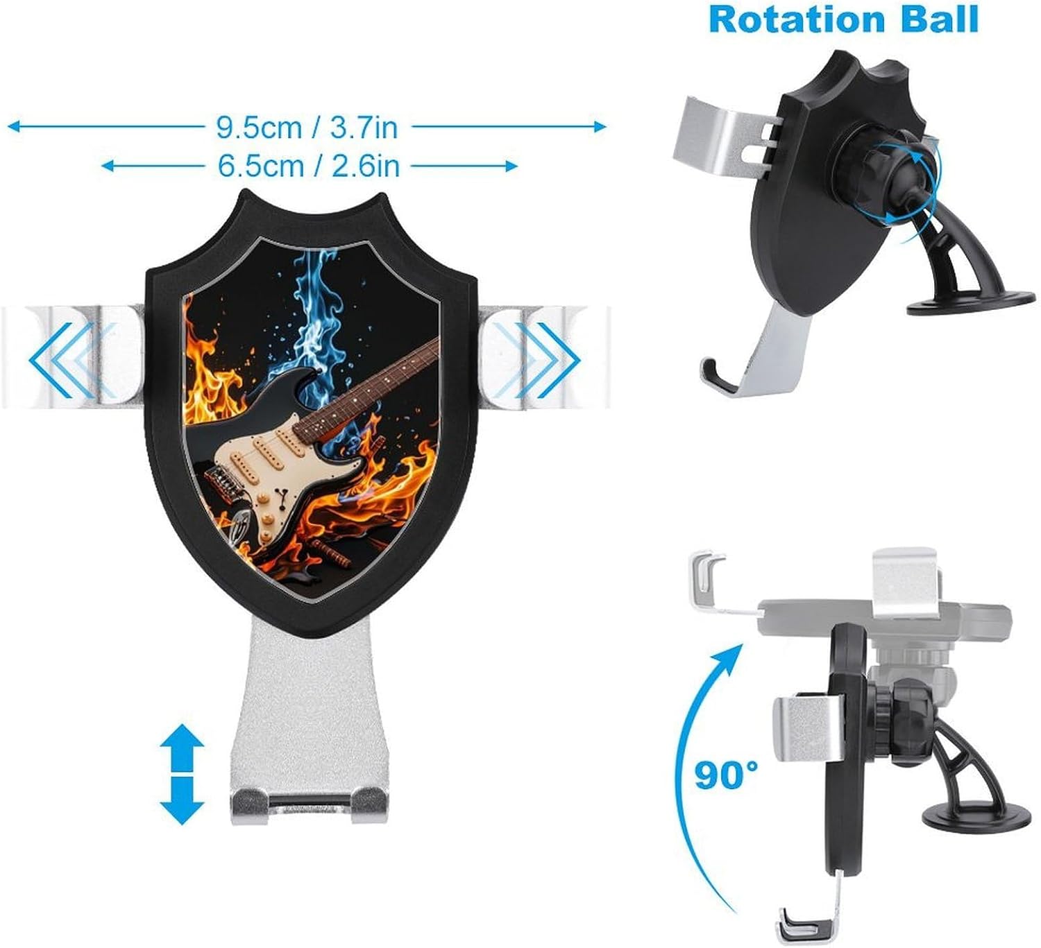3 in 1 Universal Car Phone Mount Adjustable Suction Cup Electric Guitar Music Cell Phone Holder with Metal Hook Clip for Vent Windshield Dashboard Car Accessories Auto Interior Decoration Gift image 2