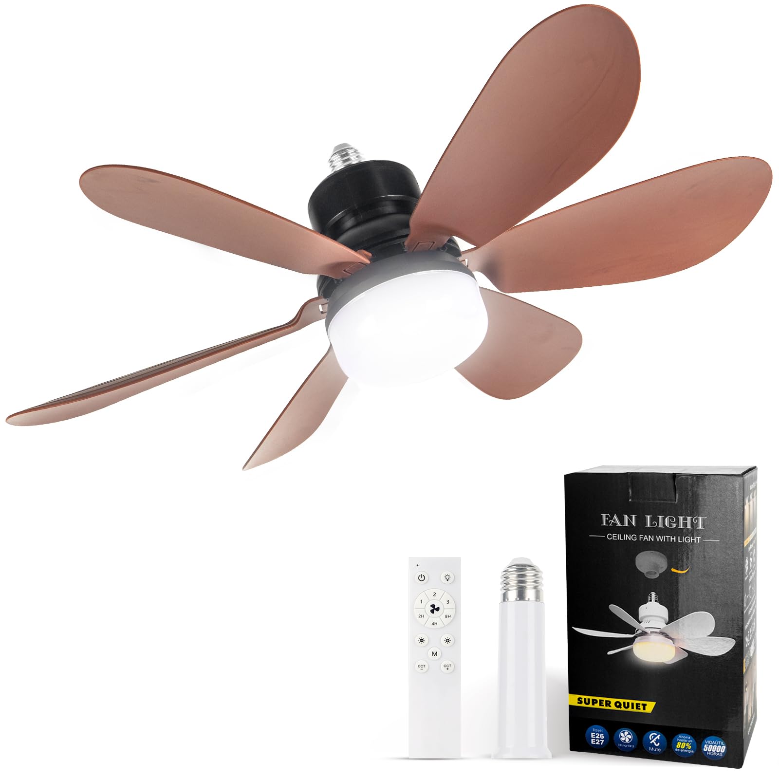 Photo 1 of Socket Fan Light, Light Bulb Fan 20.5IN Dimmable, Screw in Socket Fan Ceiling Fan with Light for Garage, Kitchen, Basement (Wood Grain)